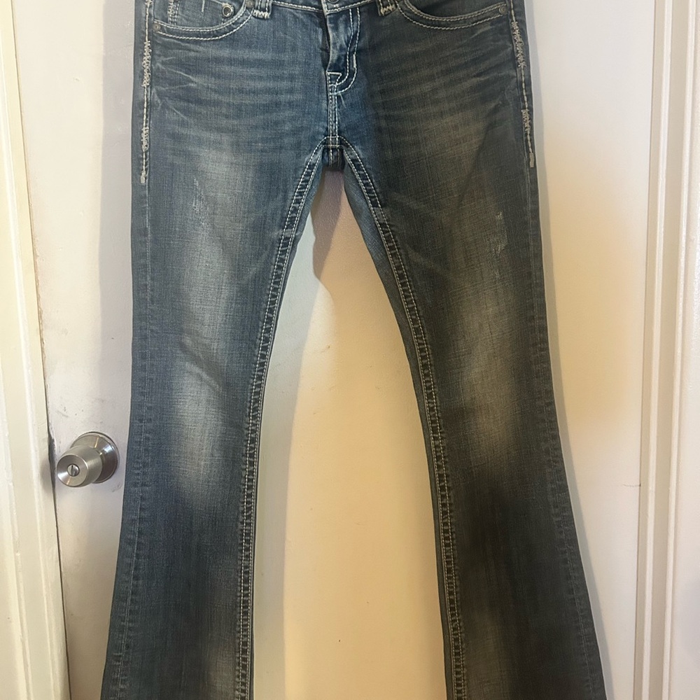 Rock & Roll Cowgirl Blue Flare Wide Leg Jeans Timeless Style